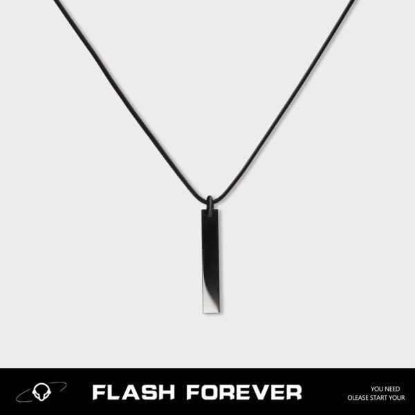 FLASHFOREVER Personalized Three Dimensional Rectangular Obsidian Necklace for Male and Female Students, Simple, Small, and High End Pendant