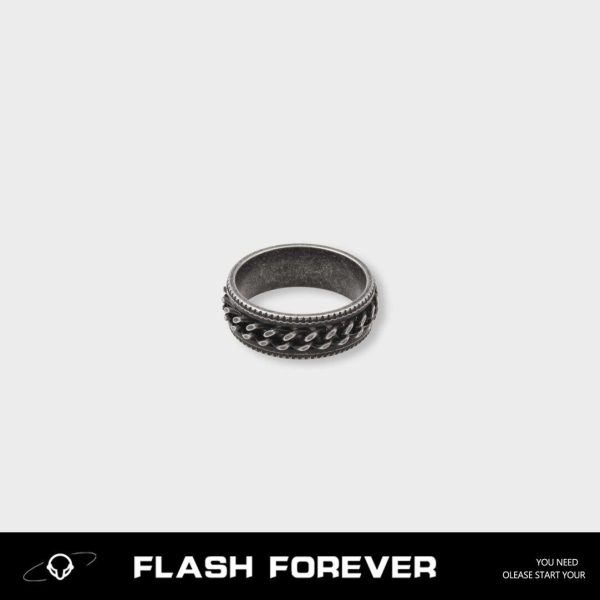 FLASHFOREVER European and American retro rotatable chain ring for boys and girls, vintage silver titanium steel jewelry