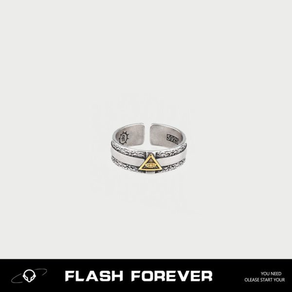 FLASHFOREVER High end Personalized Ring, Male God's Eye Silver Opening Adjustable Hip Hop Ring