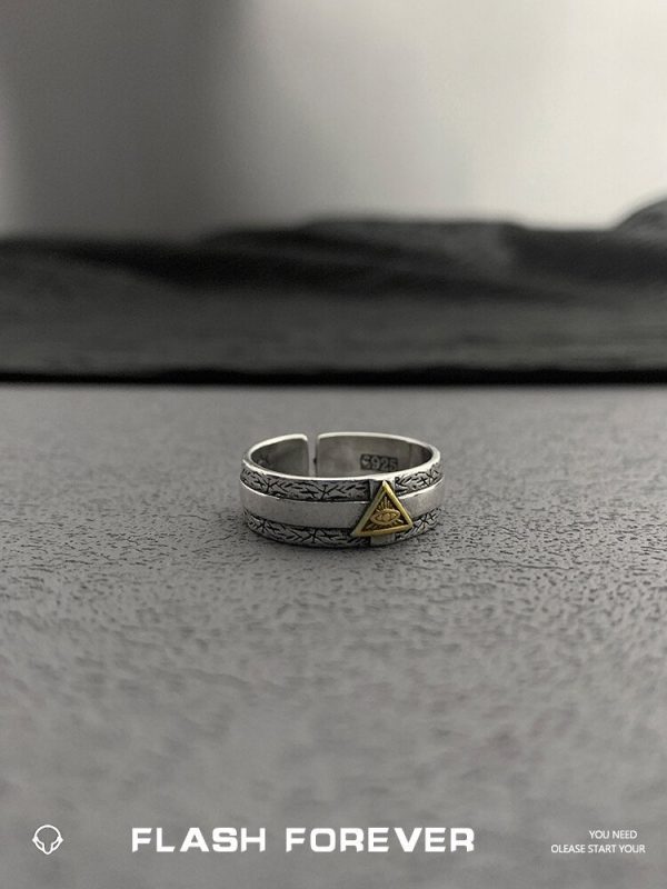 FLASHFOREVER High end Personalized Ring, Male God's Eye Silver Opening Adjustable Hip Hop Ring - 图片 5