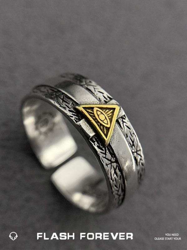 FLASHFOREVER High end Personalized Ring, Male God's Eye Silver Opening Adjustable Hip Hop Ring - 图片 6