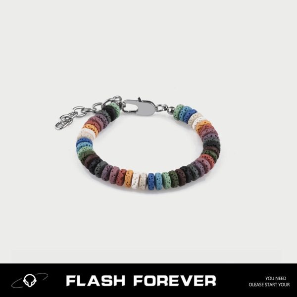 FLASHFOREVER Matte Premium Colored Volcanic Stone Bead Bracelet for Couples - Non fading Accessories