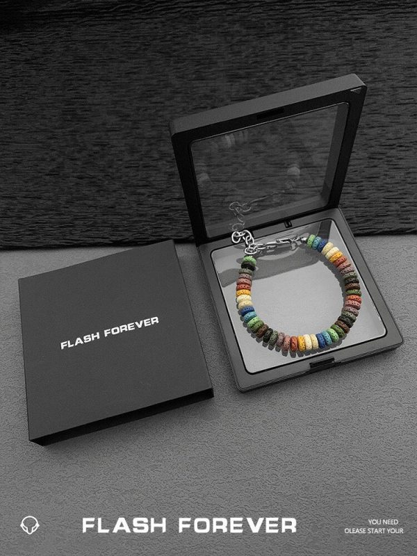 FLASHFOREVER Matte Premium Colored Volcanic Stone Bead Bracelet for Couples - Non fading Accessories - 图片 2