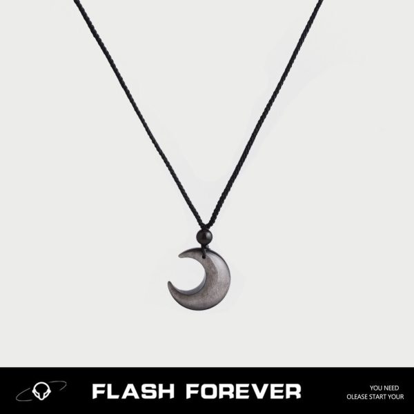 FLASHFOREVER Black Moonlight! Silver shimmer stone high-end woven lanyard necklace for couples as a gift