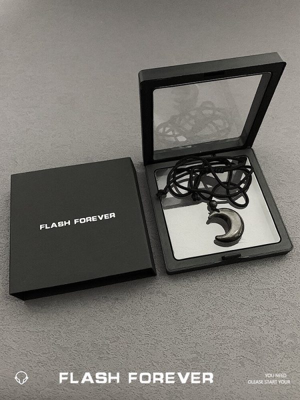 FLASHFOREVER Black Moonlight! Silver shimmer stone high-end woven lanyard necklace for couples as a gift - 图片 2