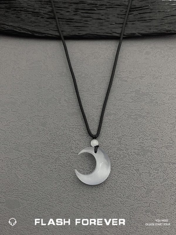 FLASHFOREVER Black Moonlight! Silver shimmer stone high-end woven lanyard necklace for couples as a gift - 图片 3