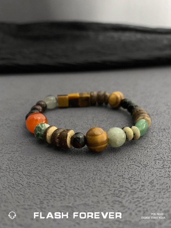 FLASHFOREVER ethnic style handmade colorful glass bead bracelet, niche for both men and women. Coconut shell elastic rope, elastic/16-23cm, can be worn on the wrist - Image 3