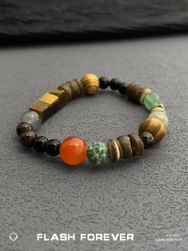 FLASHFOREVER ethnic style handmade colorful glass bead bracelet, niche for both men and women. Coconut shell elastic rope, elastic/16-23cm, can be worn on the wrist - 图片 4