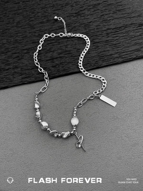 FLASHFOREVER Surround Cross Star Cat Eye Stone Irregular Necklace for Men and Women's Niche Ins Luxury Accessories - Image 3