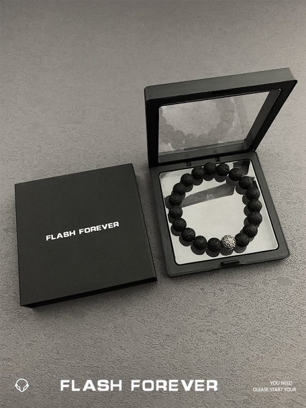 FLASHFOREVER Galaxy! Volcanic stone high-end relief bracelet for men, niche design for couples, elastic/16-23cm wrist can be worn - 图片 2