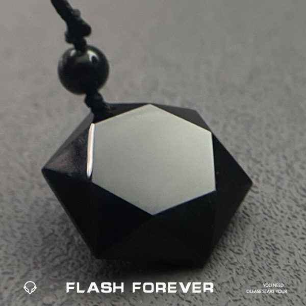 FLASHFOREVER Handmade Natural Hexagram Obsidian Necklace Men's and Women's Woven Hanging Rope Pendant - 图片 4