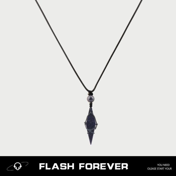 FLASHFOREVER "Night Starry Sky" Obsidian Blue Sandstone Diamond Necklace Male and Female Weaving Rope Gift