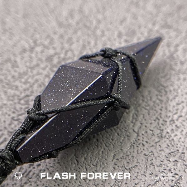 FLASHFOREVER "Night Starry Sky" Obsidian Blue Sandstone Diamond Necklace Male and Female Weaving Rope Gift - 图片 5