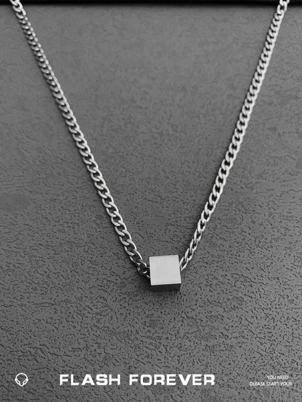 FLASHFOREVER Wang Yibo's same square necklace ins simple personality versatile chain bouncing Di earth cool - Image 3