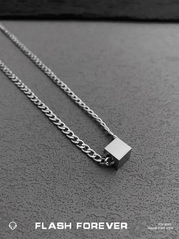 FLASHFOREVER Wang Yibo's same square necklace ins simple personality versatile chain bouncing Di earth cool - Image 5