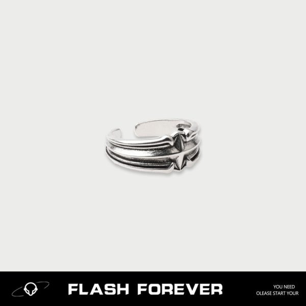 FLASHFOREVER Retro "Lonely Star" Personalized Ring with Adjustable Opening for Male and Female Students Hip Hop Design Ring