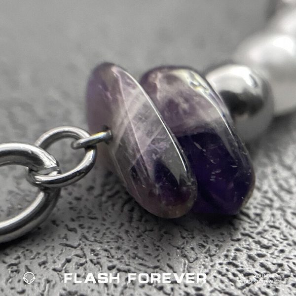 FLASHFOREVER Irregular Amethyst Pearl Willow Nail Necklace with Male and Female Design Sense Titanium Steel Lock Chain - 图片 4