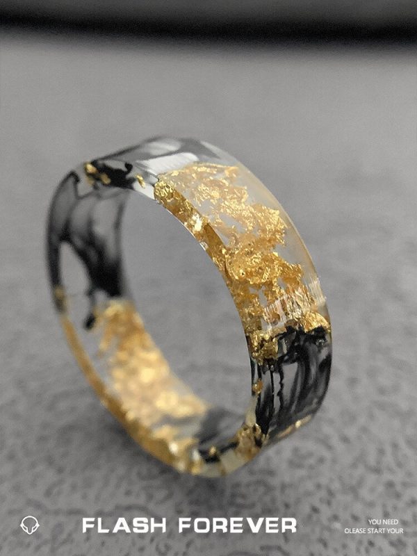 FLASHFOREVER Jade Ring, Gold and Silver Foil, Ink Stained Light Transparent Ring, Men's Trendy Ins, Fashion Couple Ring - Image 6