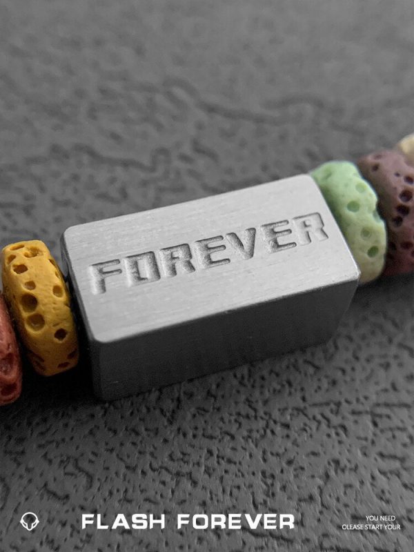 FLASHFOREVER Rainbow Volcanic Stone Couple Bracelet, a pair of titanium steel block letters, men's and women's gift trendy decoration - 图片 6