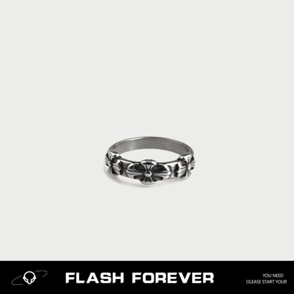 FLASHFOREVER European and American style vintage cross ring men's titanium steel high-end trendy brand couple not fading