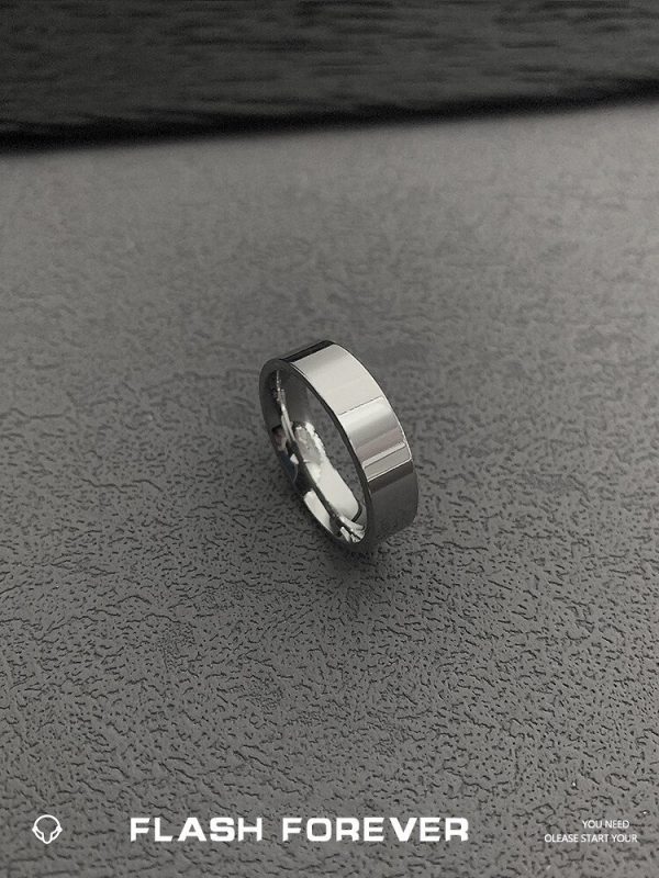 FLASHFOREVER simple and personalized ins smooth titanium steel couple ring trendy niche design fashionable men and women - 图片 4