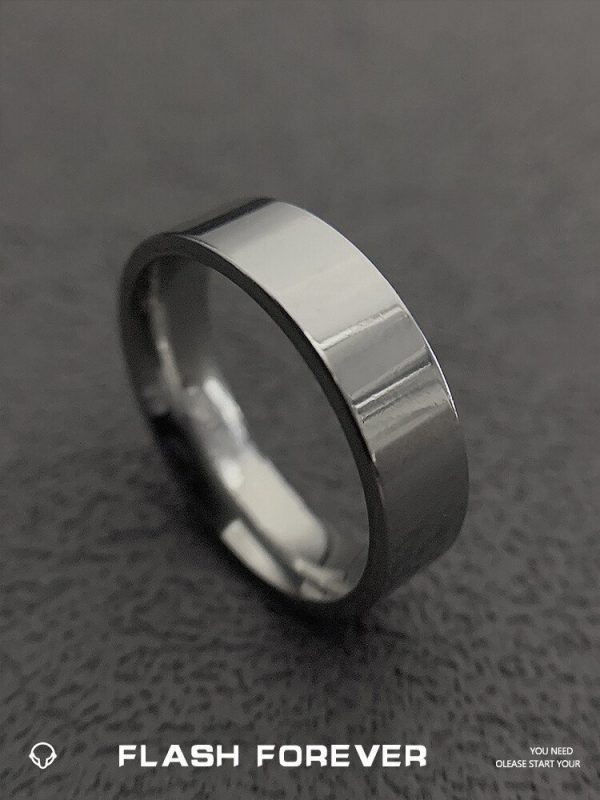 FLASHFOREVER simple and personalized ins smooth titanium steel couple ring trendy niche design fashionable men and women - 图片 5