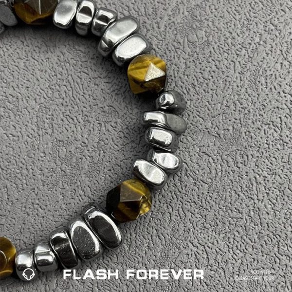 FLASHFOREVER Irregular Splicing Tiger Eye Stone Bracelet for Men and Women, Niche, High end, Minimalist Couple Accessories - 图片 4