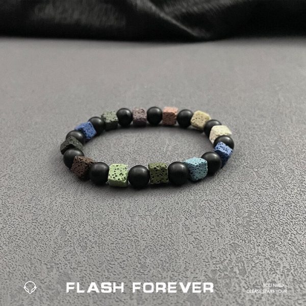 FLASHFOREVER Ins Style Colorful Block Volcanic Stone Bead Bracelet for Boys and Girls Summer Dopamine Bracelet - Image 5