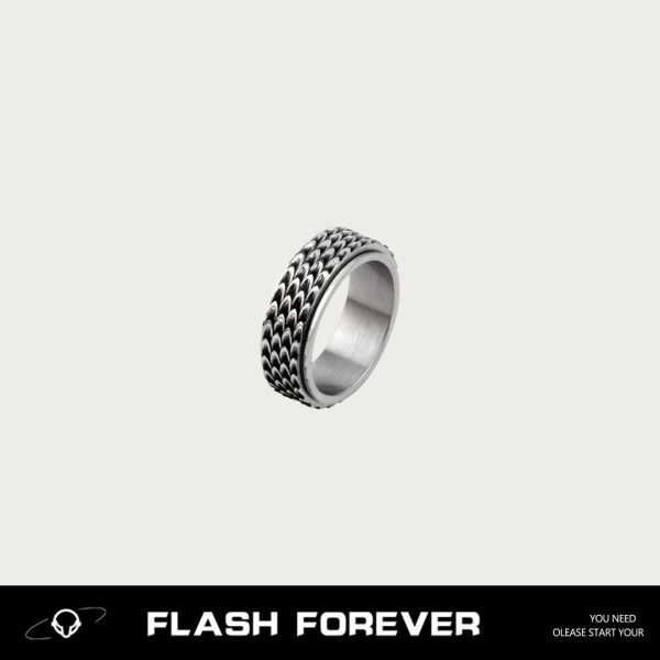 FLASHFOREVER retro domineering rotatable dragon scale ring men's trendy personality simple titanium steel does not fade