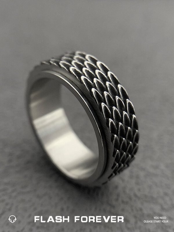 FLASHFOREVER retro domineering rotatable dragon scale ring men's trendy personality simple titanium steel does not fade - Image 6