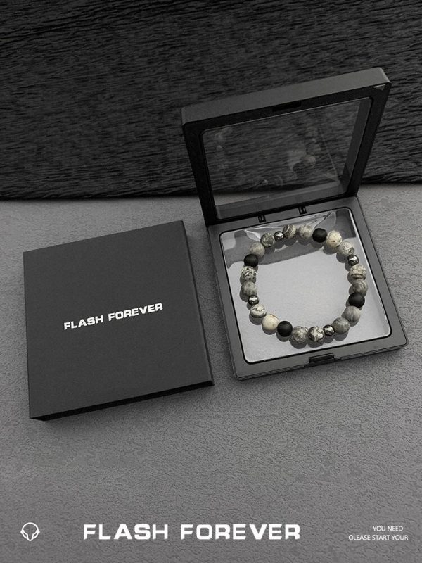 FLASHFOREVER Ink Matte Matte Matte High Grade Natural Stone Bracelet for Couples, No Fading Tide - 图片 2