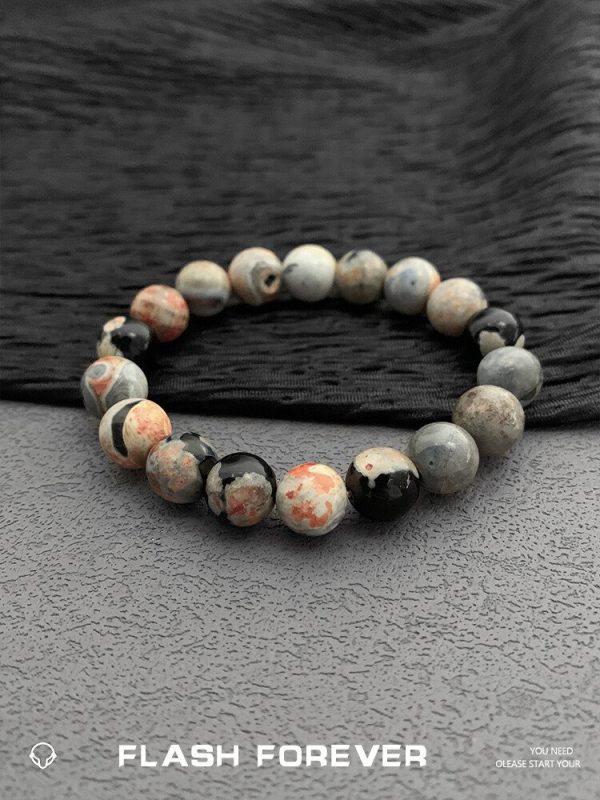 FLASHFOREVER Bloodthirsty Agate Natural Stone Bracelet for Male and Female Students with Personalized and Niche Couple Elastic Rope Accessories · Bloodthirsty Agate Natural Stone Bracelet with Elasticity/Can be worn/Bead Size 10mm - 图片 3