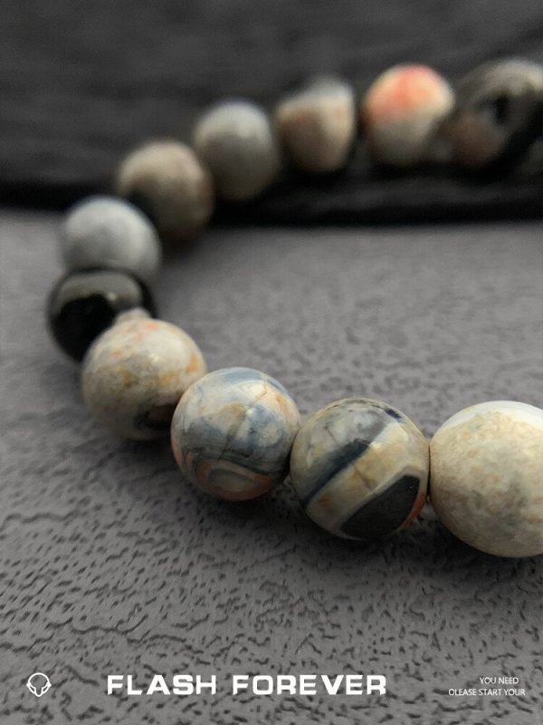 FLASHFOREVER Bloodthirsty Agate Natural Stone Bracelet for Male and Female Students with Personalized and Niche Couple Elastic Rope Accessories · Bloodthirsty Agate Natural Stone Bracelet with Elasticity/Can be worn/Bead Size 10mm - Image 4