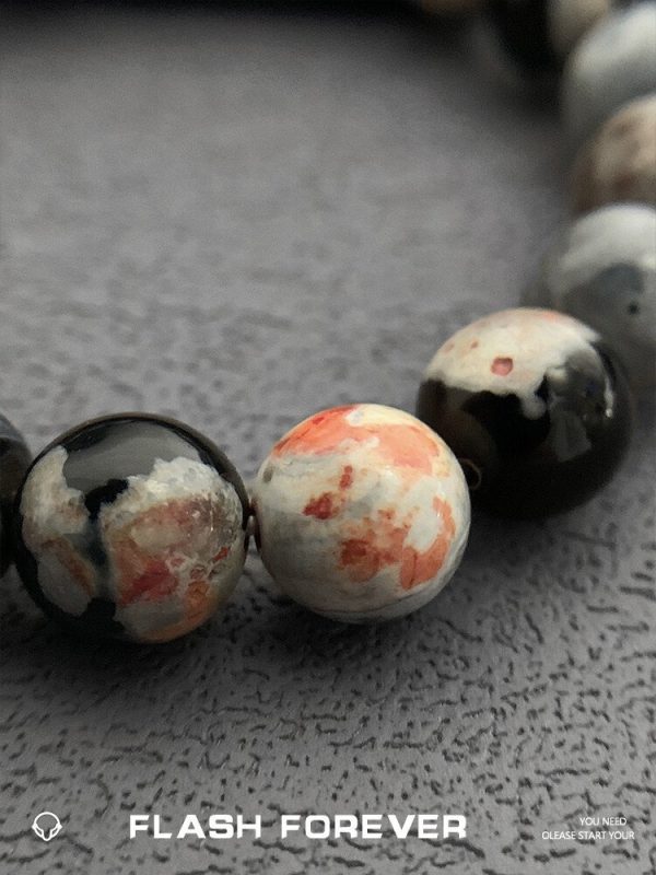 FLASHFOREVER Bloodthirsty Agate Natural Stone Bracelet for Male and Female Students with Personalized and Niche Couple Elastic Rope Accessories · Bloodthirsty Agate Natural Stone Bracelet with Elasticity/Can be worn/Bead Size 10mm - 图片 5