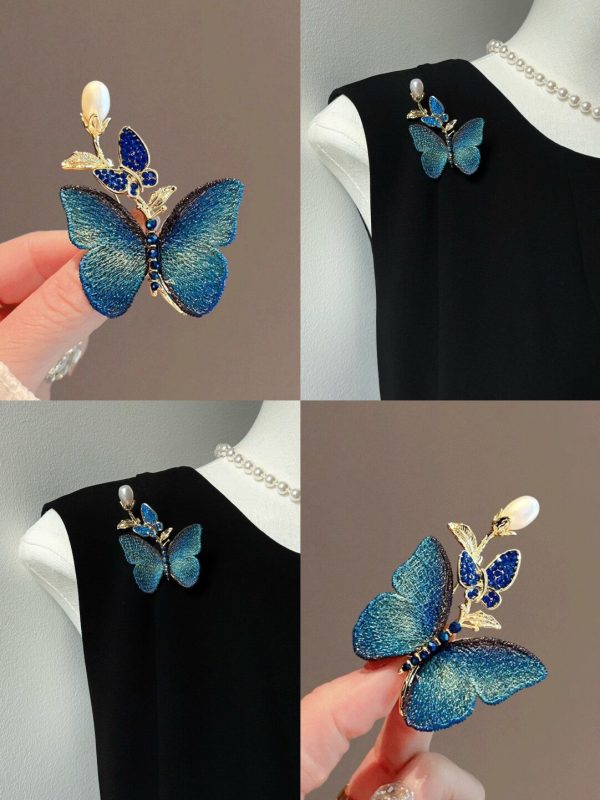 Forest style Blue Butterfly Brooch Exquisite Embroidery Butterfly Chest Flower Fashion Versatile Pin Birthday Gift Festival Gift