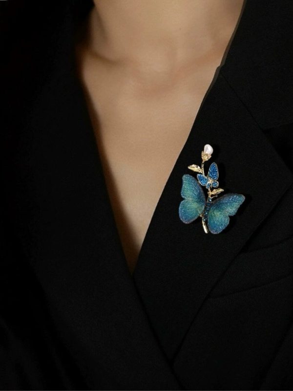 Forest style Blue Butterfly Brooch Exquisite Embroidery Butterfly Chest Flower Fashion Versatile Pin Birthday Gift Festival Gift - 图片 2