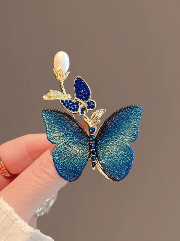 Forest style Blue Butterfly Brooch Exquisite Embroidery Butterfly Chest Flower Fashion Versatile Pin Birthday Gift Festival Gift - Image 3