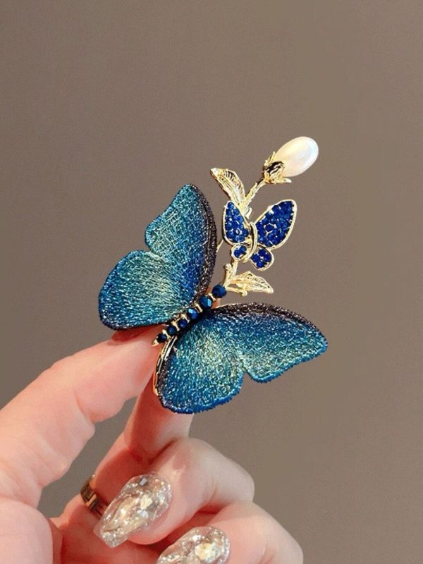 Forest style Blue Butterfly Brooch Exquisite Embroidery Butterfly Chest Flower Fashion Versatile Pin Birthday Gift Festival Gift - 图片 4