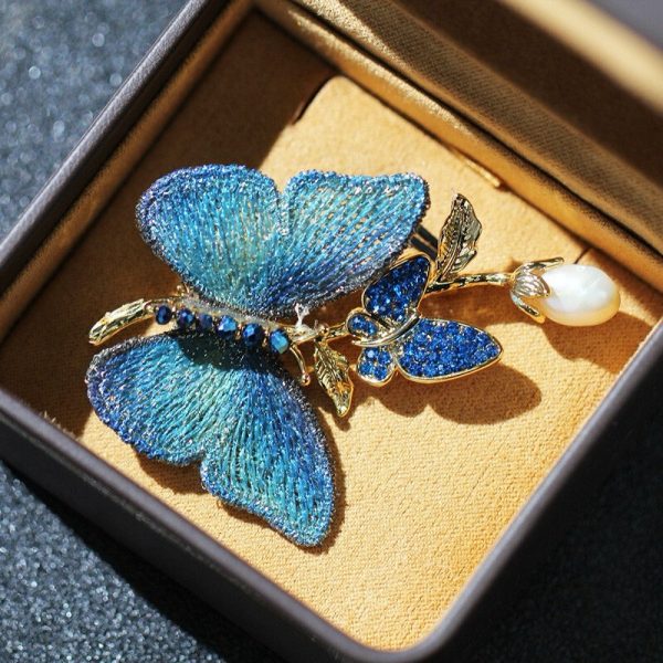 Forest style Blue Butterfly Brooch Exquisite Embroidery Butterfly Chest Flower Fashion Versatile Pin Birthday Gift Festival Gift - 图片 5