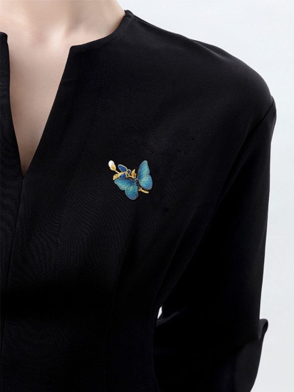 Forest style Blue Butterfly Brooch Exquisite Embroidery Butterfly Chest Flower Fashion Versatile Pin Birthday Gift Festival Gift - 图片 6