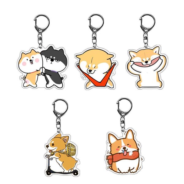 corgi Chai Dog Key Chain Dog Doll diy Cartoon Cute Double sided Acrylic Key Chain Bag Pendant