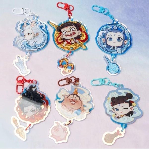 Nezha's Demon Children Roaring in the Sea II Cartoon Keychain Anime Acrylic Gift Backpack Surrounding Pendant D1