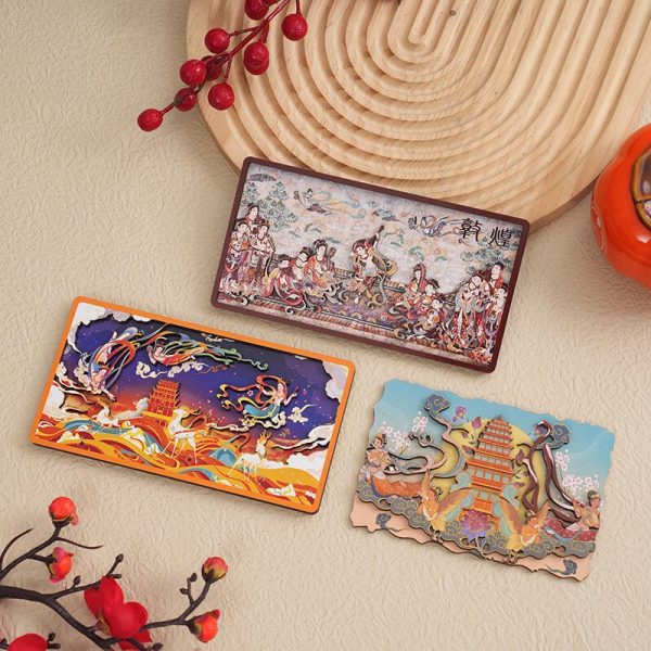 Dunhuang Cultural and Creative Series Wooden Three Dimensional Creative Magnetic Stickers Refrigerator Stickers Dunhuang Flying Apsaras Series Souvenirs