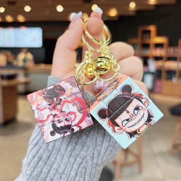 New Cartoon China-Chic Magic Boy Nezha Key Chain Rubik's Cube Small Pendant Student Puzzle Decompression Bag Small Pendant Batch