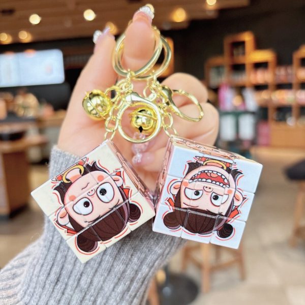 New Cartoon China-Chic Magic Boy Nezha Key Chain Rubik's Cube Small Pendant Student Puzzle Decompression Bag Small Pendant Batch - 图片 3