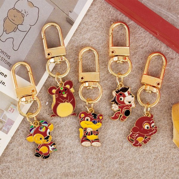 Dechen Cute Twelve Zodiac Metal Keychain Girl Heart Birthday Pendant Small Gift Cartoon Bag Decoration - 图片 3