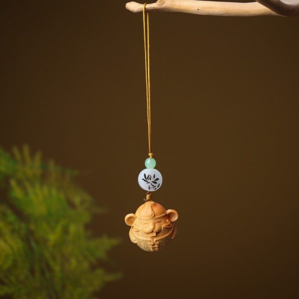 Cliff cypress wood carving, twelve zodiac animals, mouse, portable car keychain, small and cute, cute mobile phone chain, bag pendant decoration - 图片 2